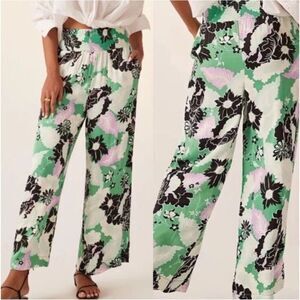 Anthropologie Maeve The Saria Smocked Wide-Leg Pants size Medium Dark Grey